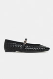 JEREMI Black Pattern Matte Buckle Detail Women’s Ballet Flats