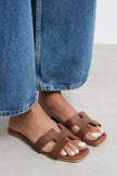 Mavora Tan Matte Leather H-Band Women's Slippers