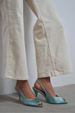 ROXY Turquoise Satin Ankle Strap Open Toe Women’s Heels