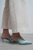 WILSON Turquoise Satin Neoprene Slingback Women’s Heels