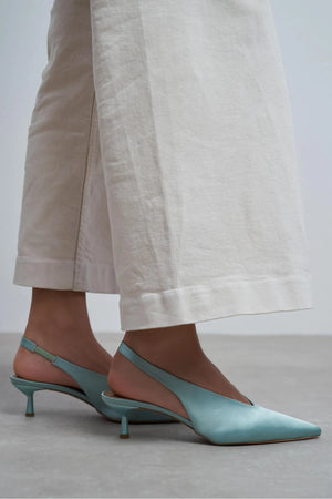 WILSON Turquoise Satin Neoprene Slingback Women’s Heels