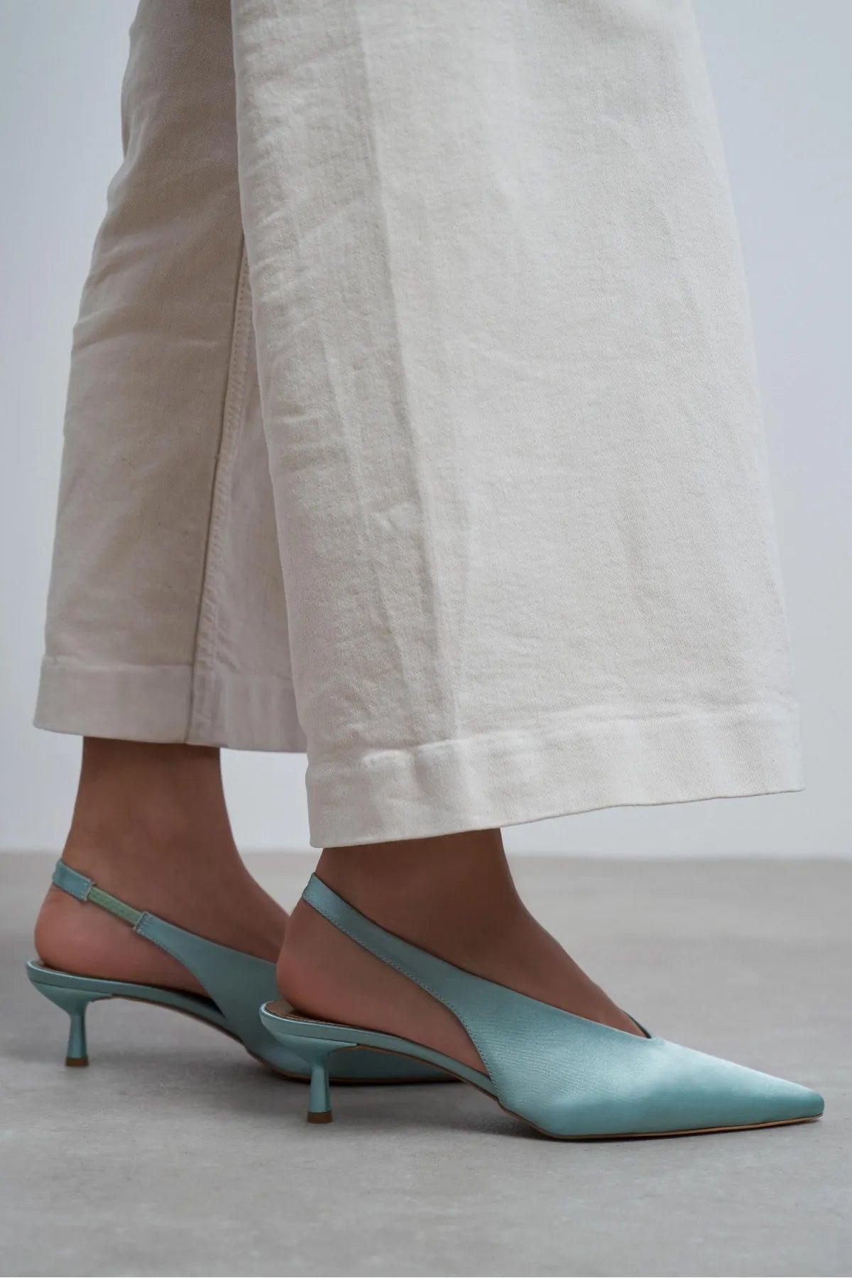 WILSON Turquoise Satin Neoprene Slingback Women’s Heels