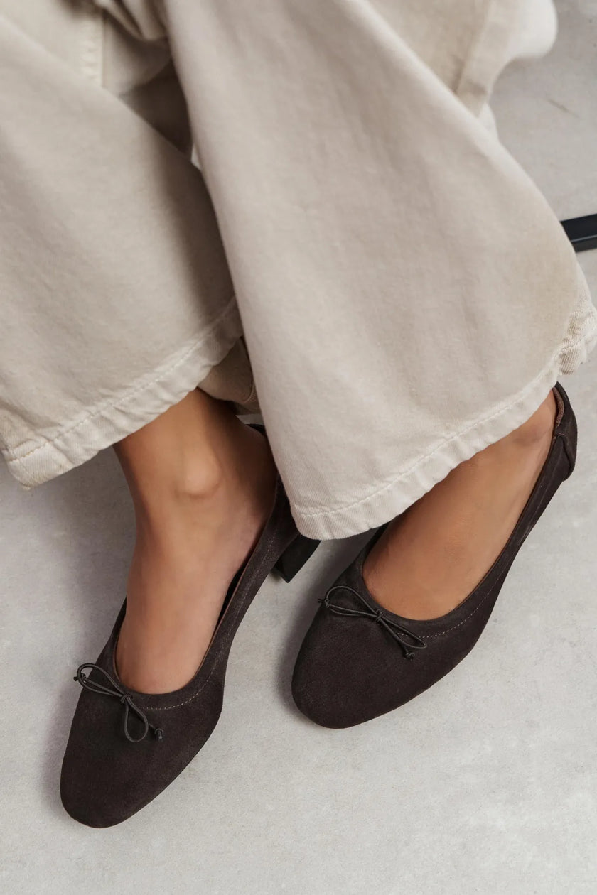 Esther – Bitter Brown Suede Genuine Leather Ballet Flats