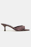 PROMISE Brown Polka Dot Patterned Pointed-Toe Women's Heeled Slippers