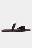 CALINA Navy Blue Suede Double Buckle Women's Flat Slippers