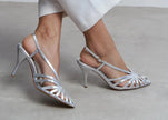 ERYU Silver Metallic Open-Toe Cage Detail Women’s High-Heel Shoes