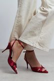 MONICA Burgundy Satin Ankle-Strap Detail Women’s Slim High-Heel Shoes