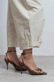 MONICA Brown Satin Ankle-Strap Detail Women’s Slim High-Heel Shoes