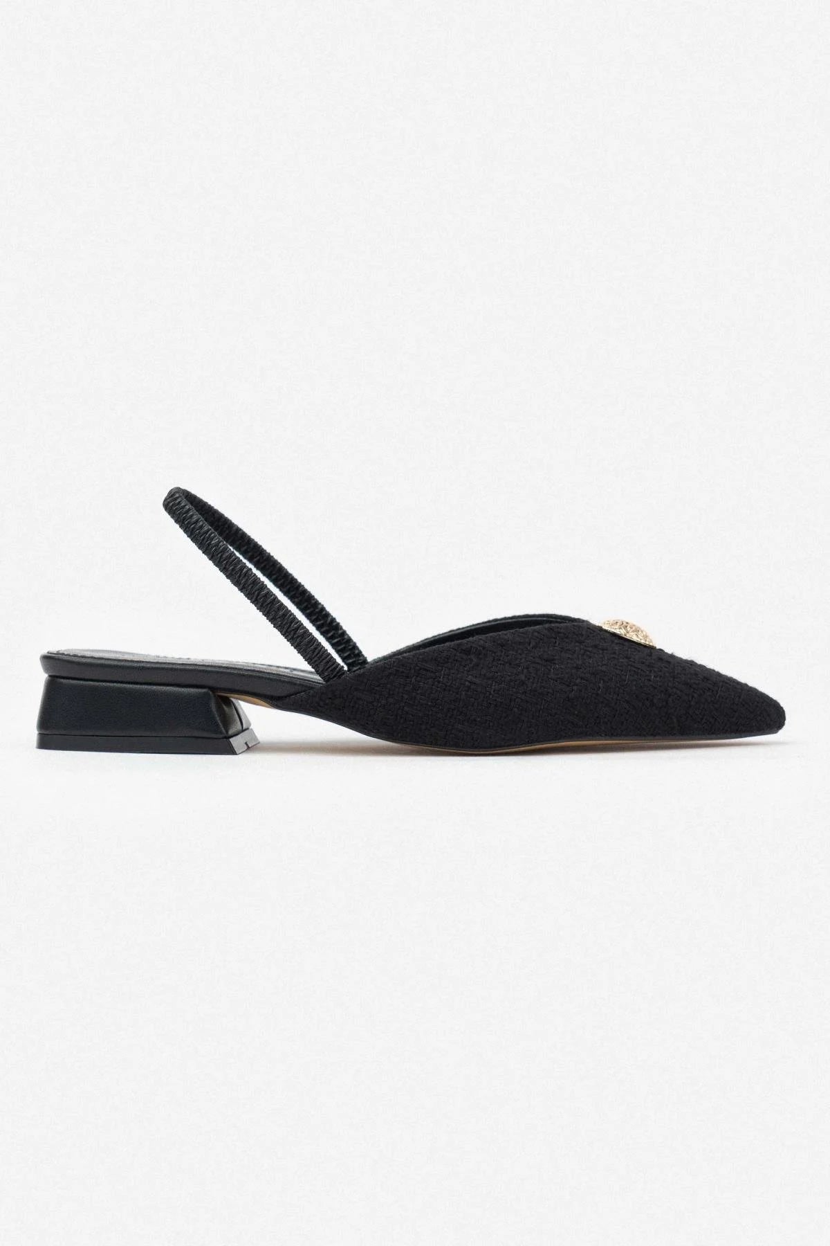 Cassandra Black Kilim Accessory Detail Short Heeled Women's Ballerinas | Flats Cassandra Black Kilim Accessory Detail Short Heeled Women's Ballerinas | Flats