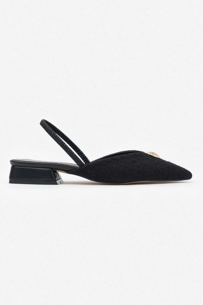 Cassandra Black Kilim Accessory Detail Short Heeled Women's Ballerinas