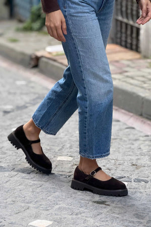 DAMIAN BROWN BUCKLE DETAIL THICK-SOLED WOMEN'S LOAFER SHOES