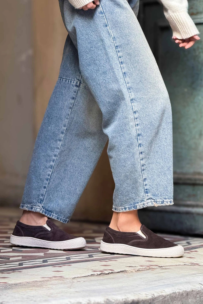 ZETA BROWN GENUINE SUEDE SLIP-ON SNEAKER WOMEN'S SHOES