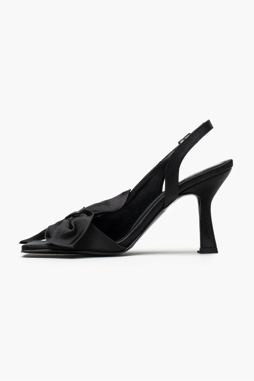 Lorea Black Satin Bow Detail Women's High Heel Shoes