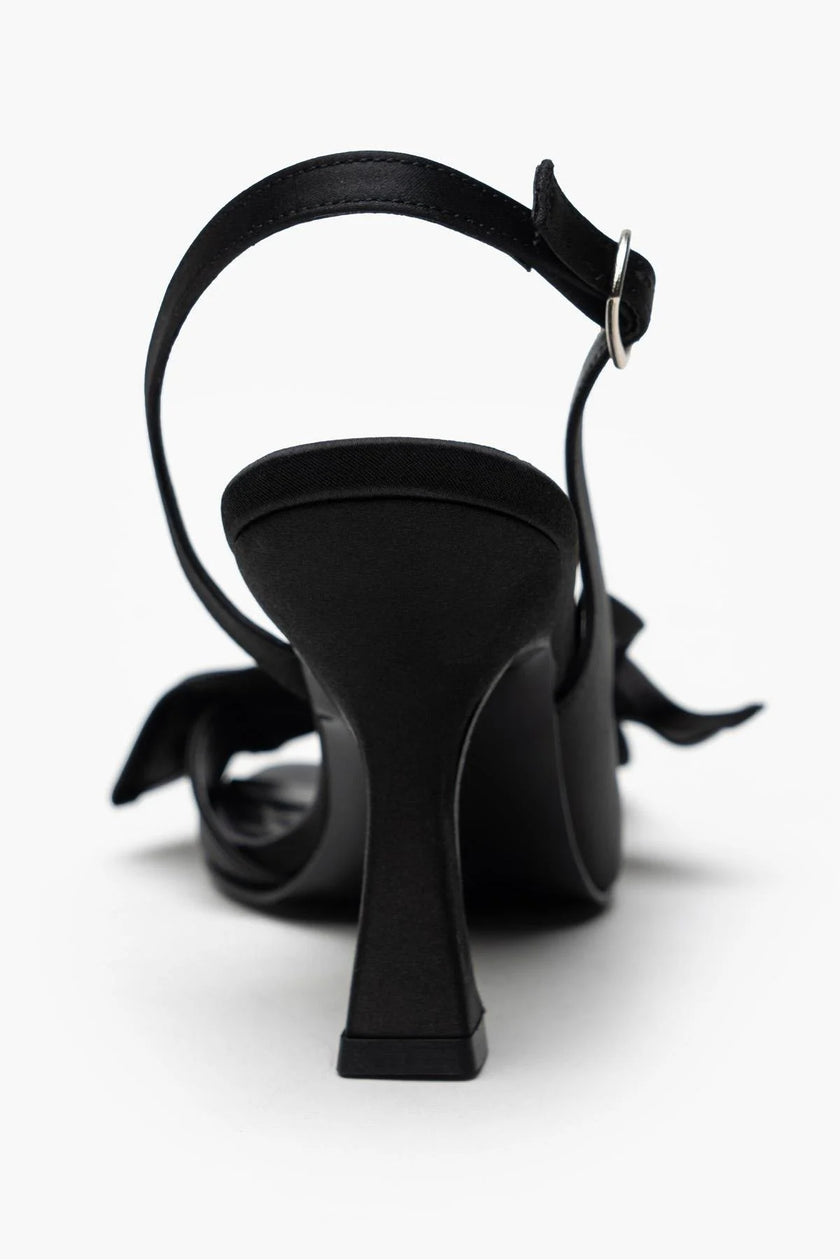Lorea Black Satin Bow Detail Women's High Heel Shoes