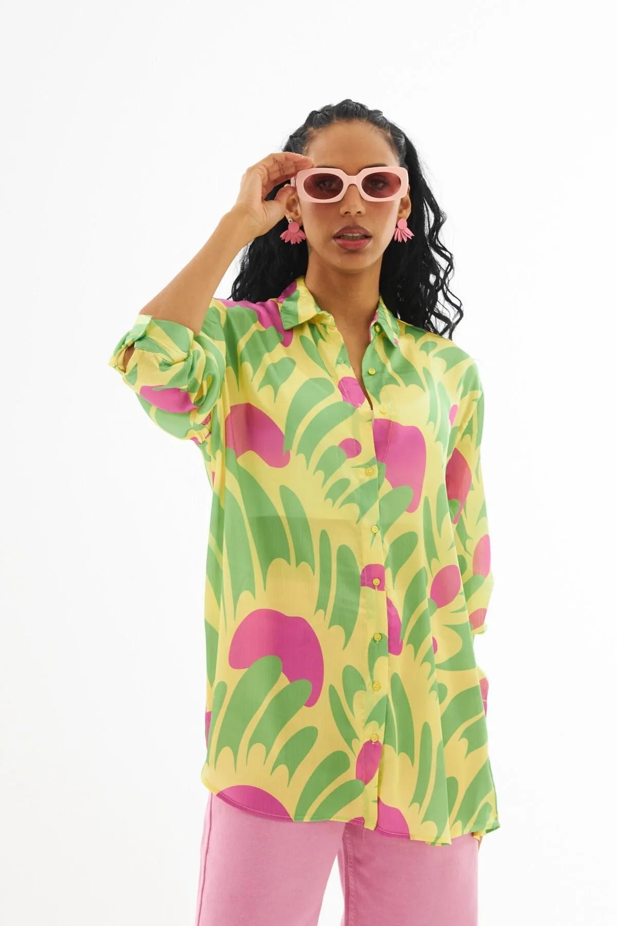 Patterned Oversize Cut Digital Printed Shirt