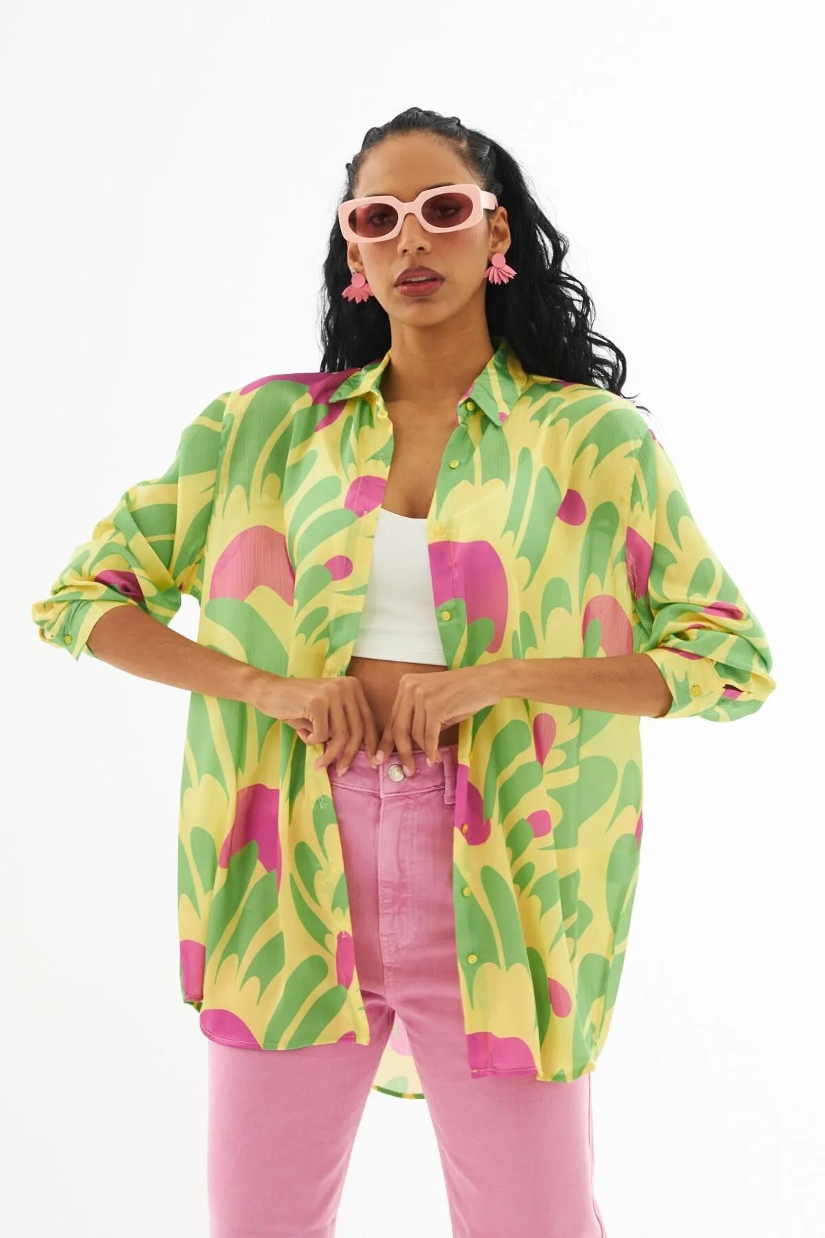 Patterned Oversize Cut Digital Printed Shirt