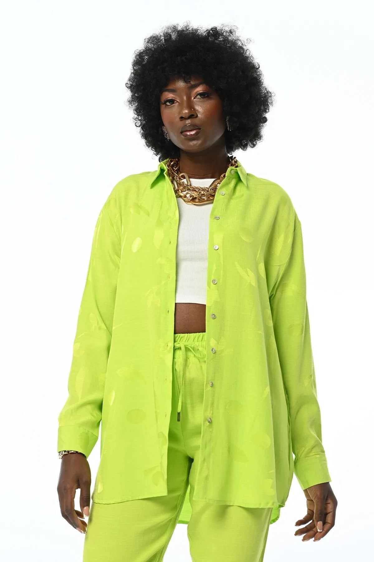 OVERSIZE CUT PATTERNED LEMON COLOR SHIRT