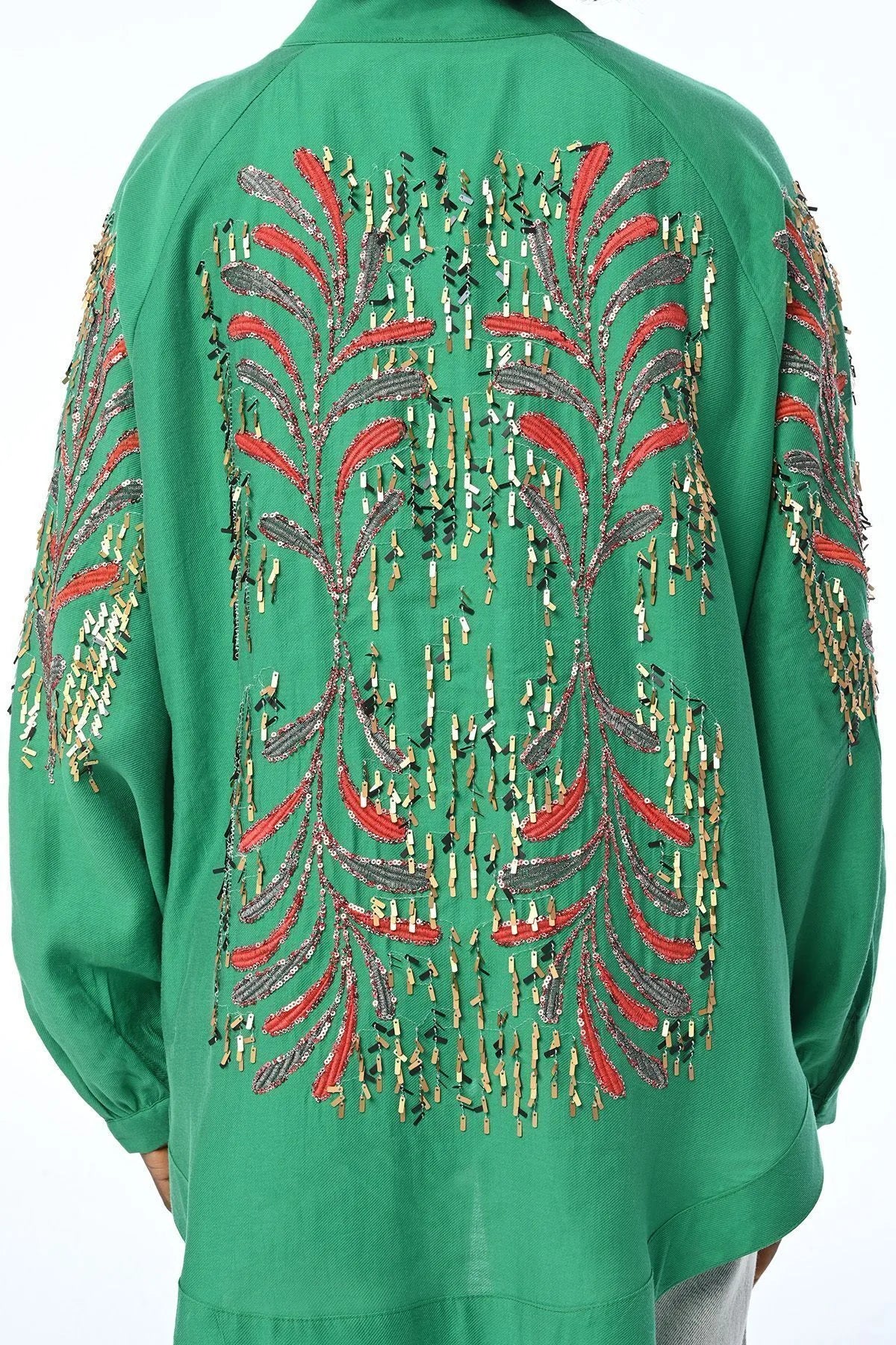 WOMEN'S SLEEVE AND BACK EMBROIDERED KIMONO