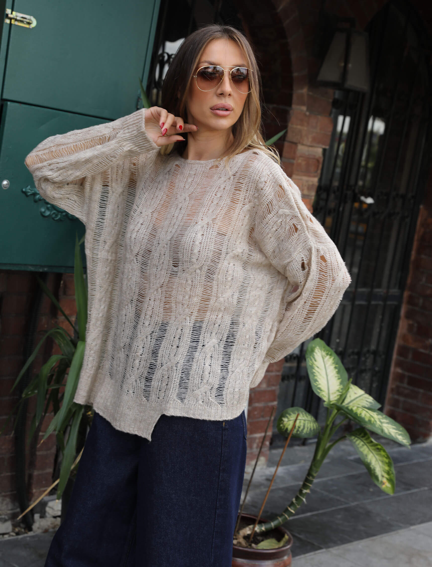 Mink Hair Knitted Openwork Sweater