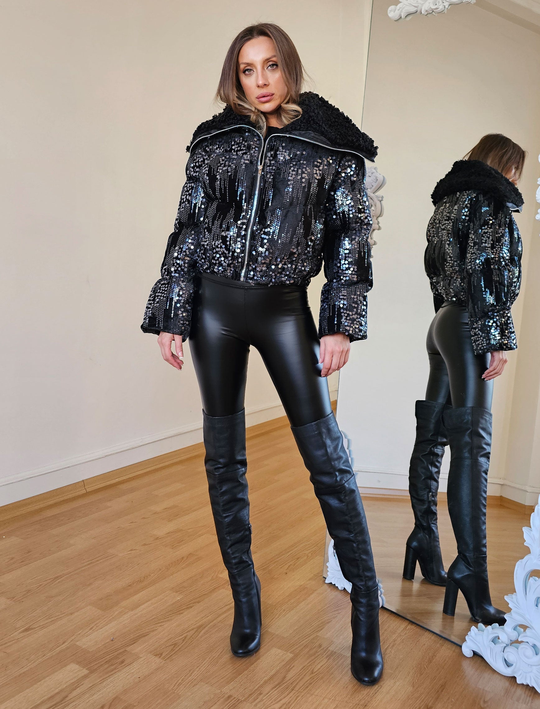 Black Velvet Sequin Coat