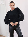Black Sequined Sleeve Sweater