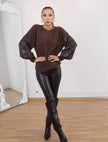 Brown Sleeve Sequin Sweater