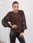 Brown Sleeve Sequin Sweater