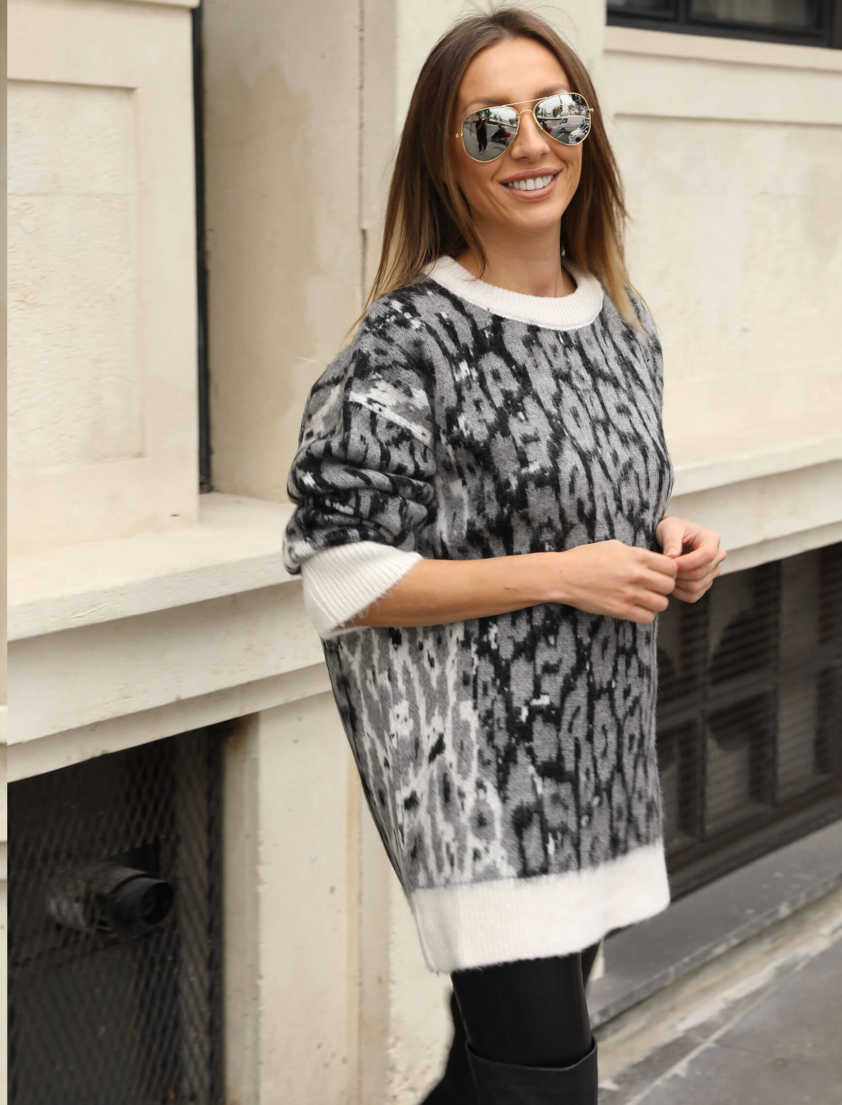 Gray Leopard Pattern Nova Sweater