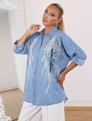 Tencel Sequin Embroidered Shirt