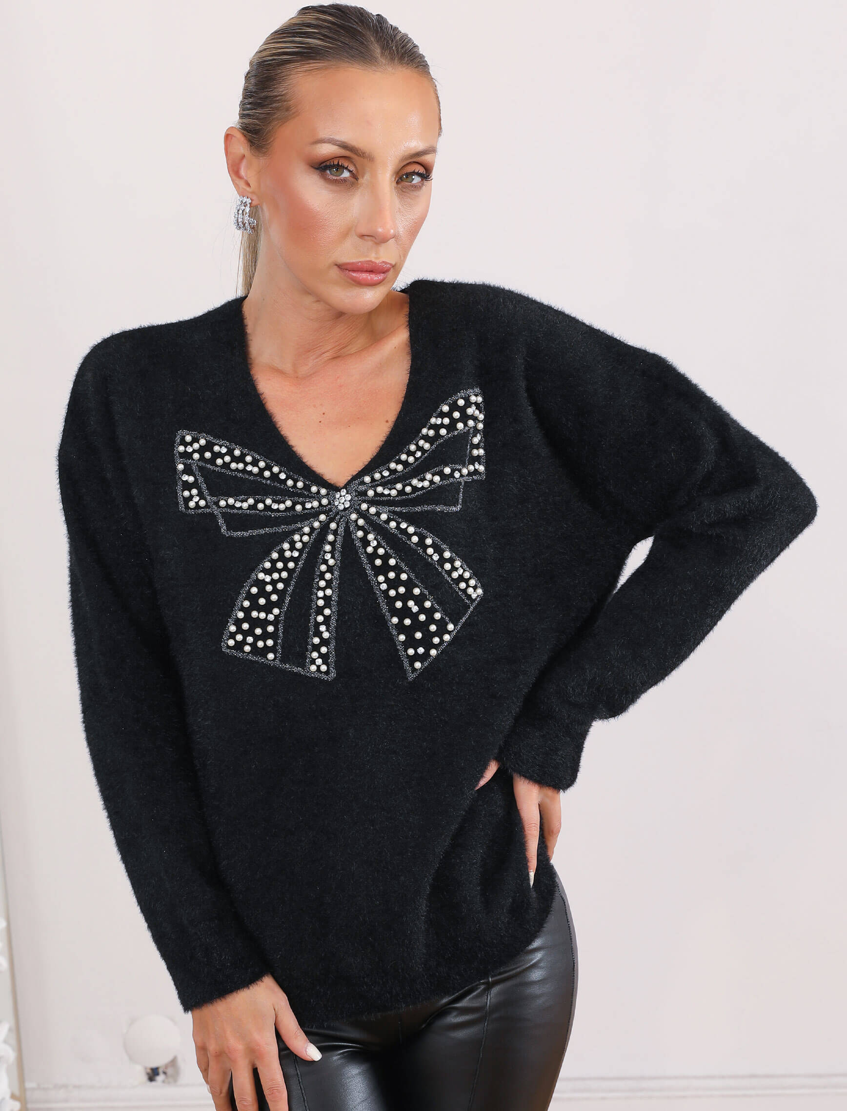 Black Bowknot Soft Knit
