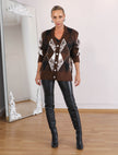 Brown Diamond-Patterned Cardigan