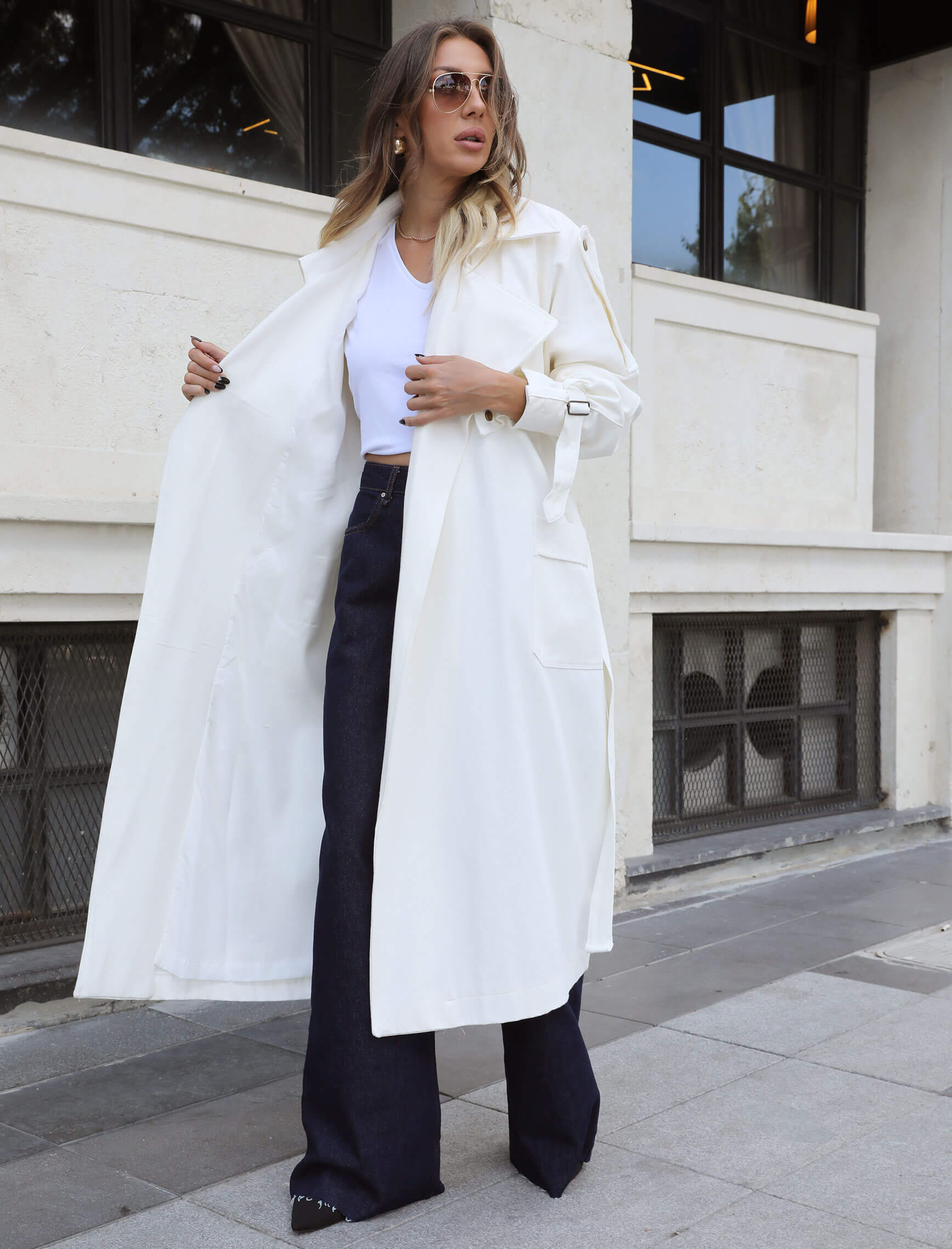 Snap Belted Long Trench