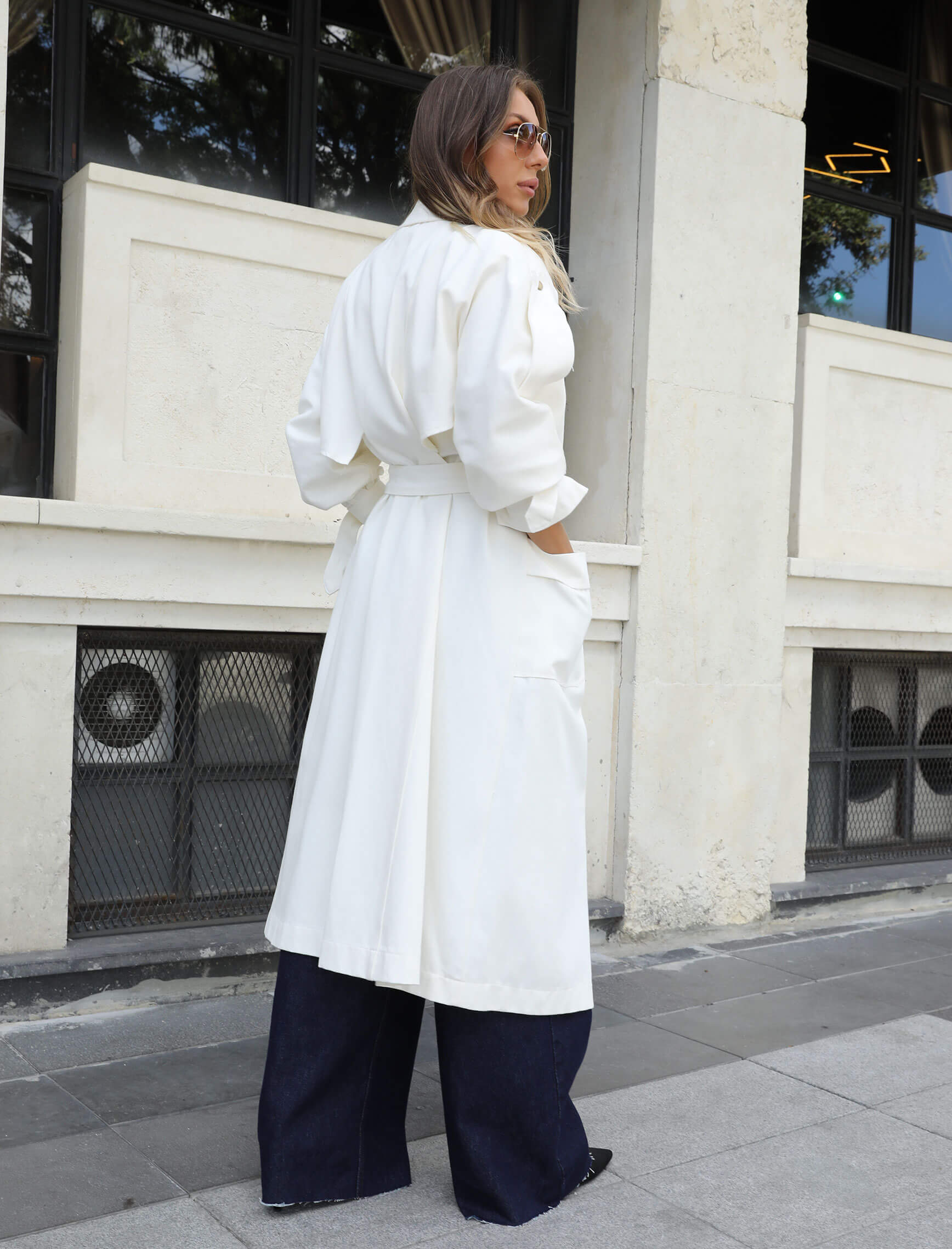 Snap Belted Long Trench