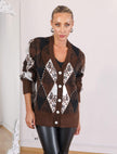 Brown Diamond-Patterned Cardigan