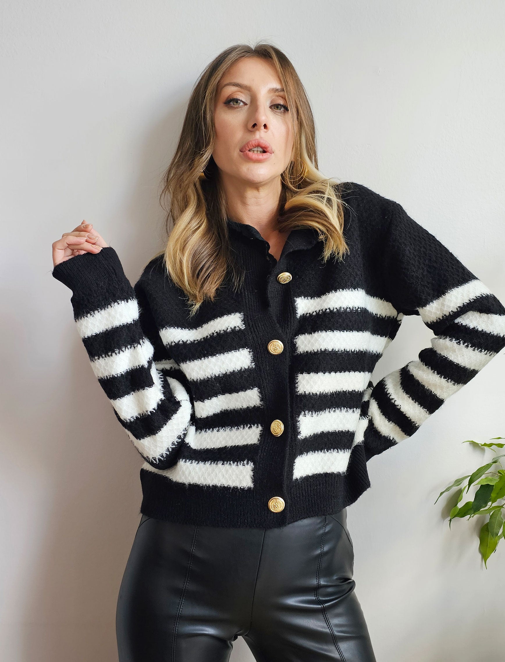 Black Striped Lace Cardigan