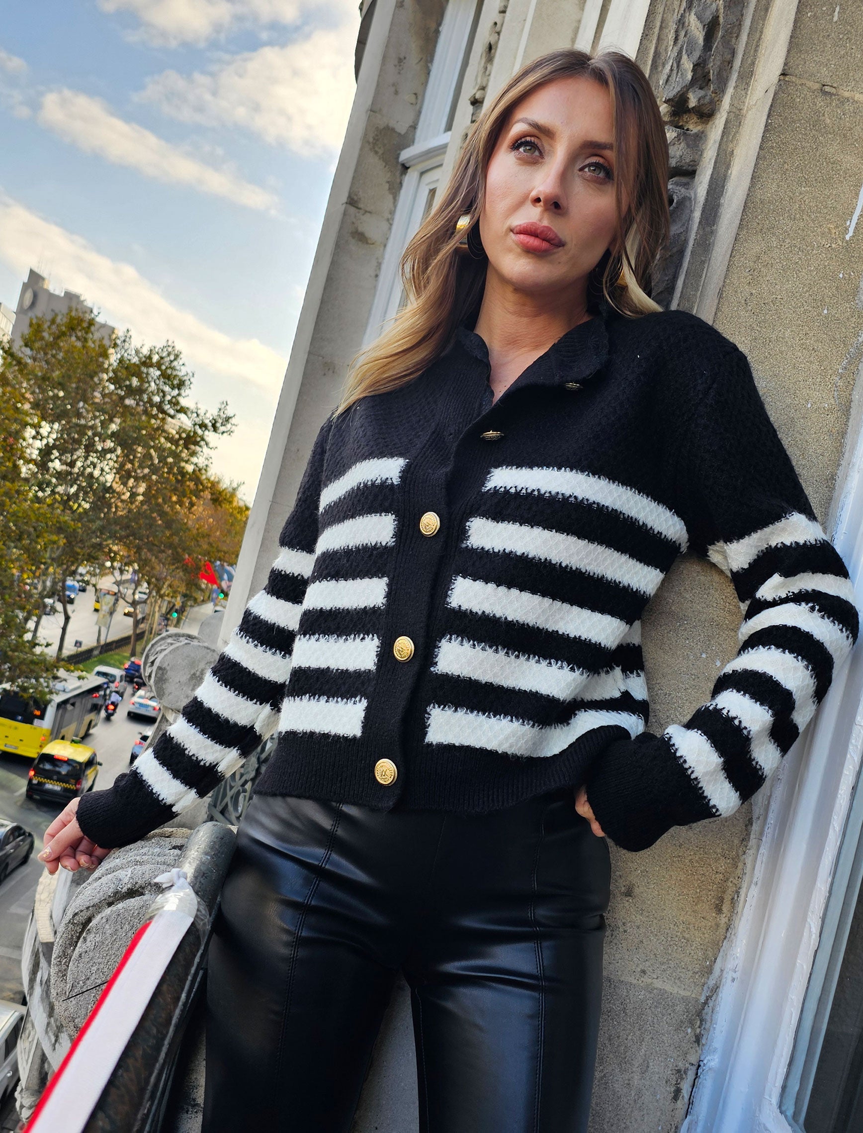 Black Striped Lace Cardigan