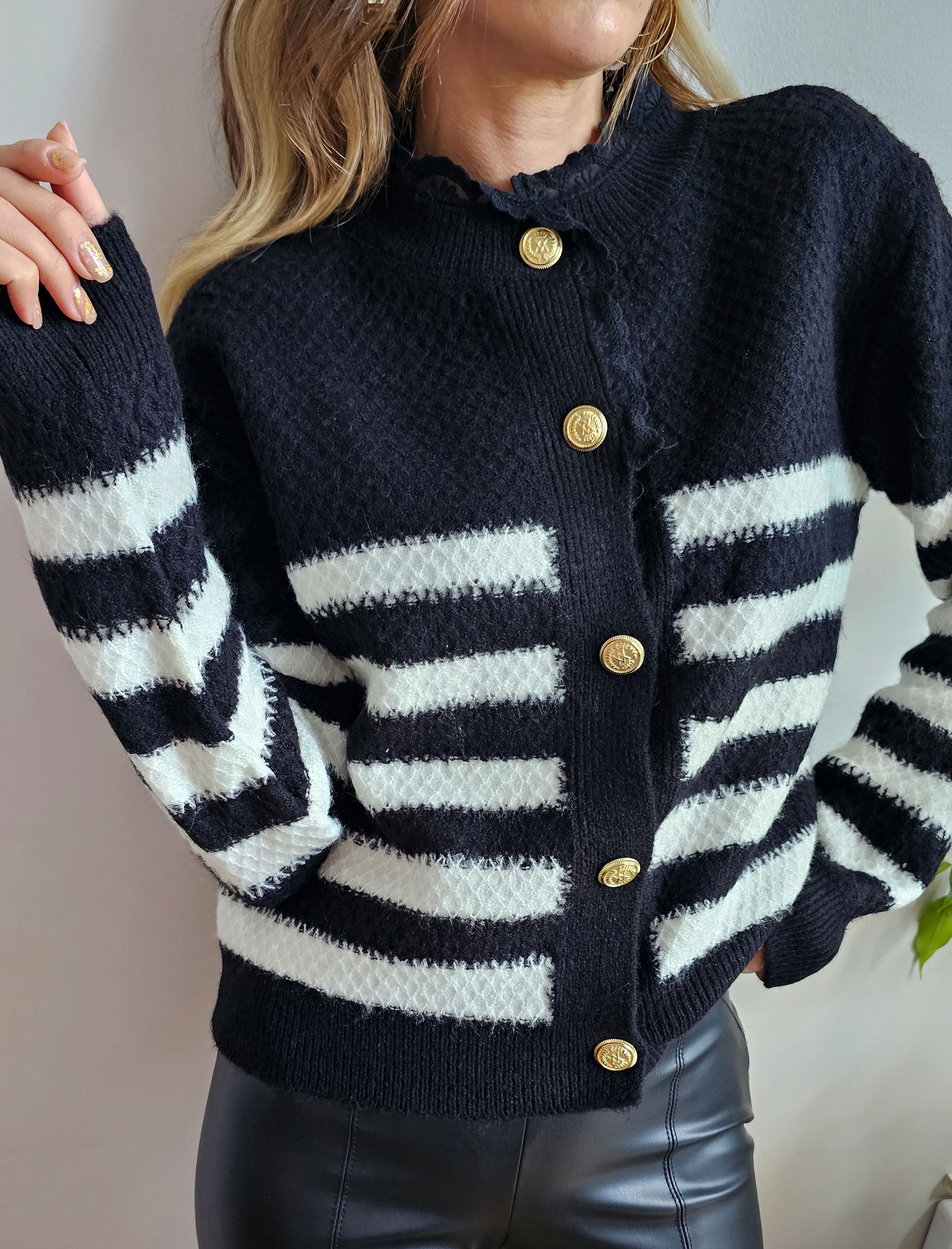 Black Striped Lace Cardigan