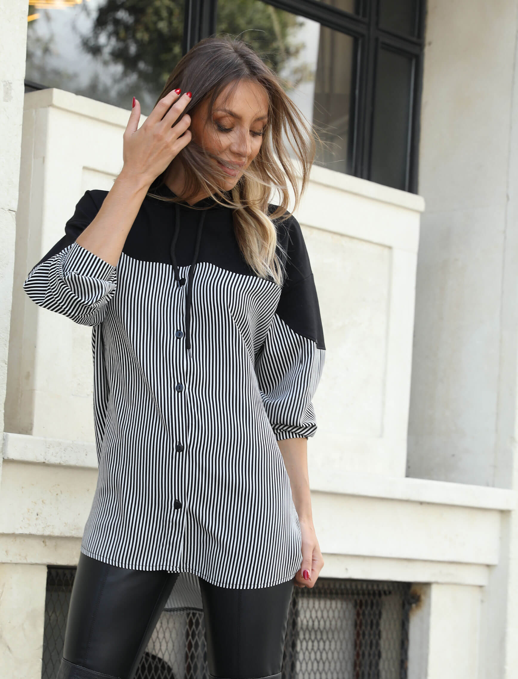 Striped Hooded Ole Shirt-Sweat