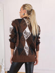 Brown Diamond-Patterned Cardigan