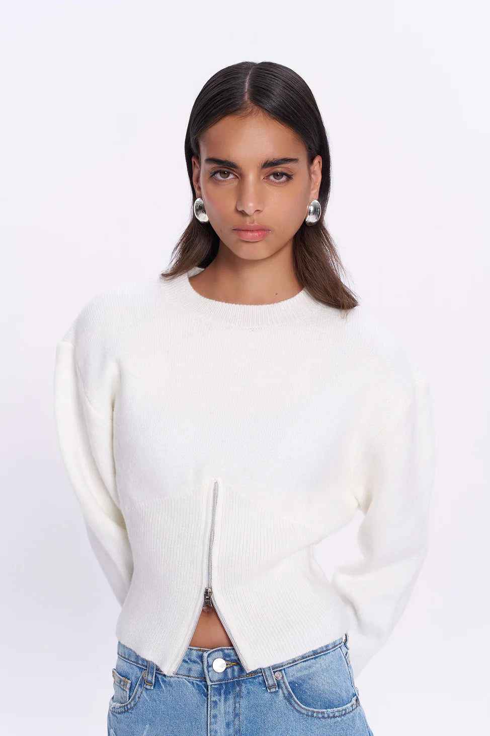 Zipper Accessory Long Sleeve Knitwear Offwhite