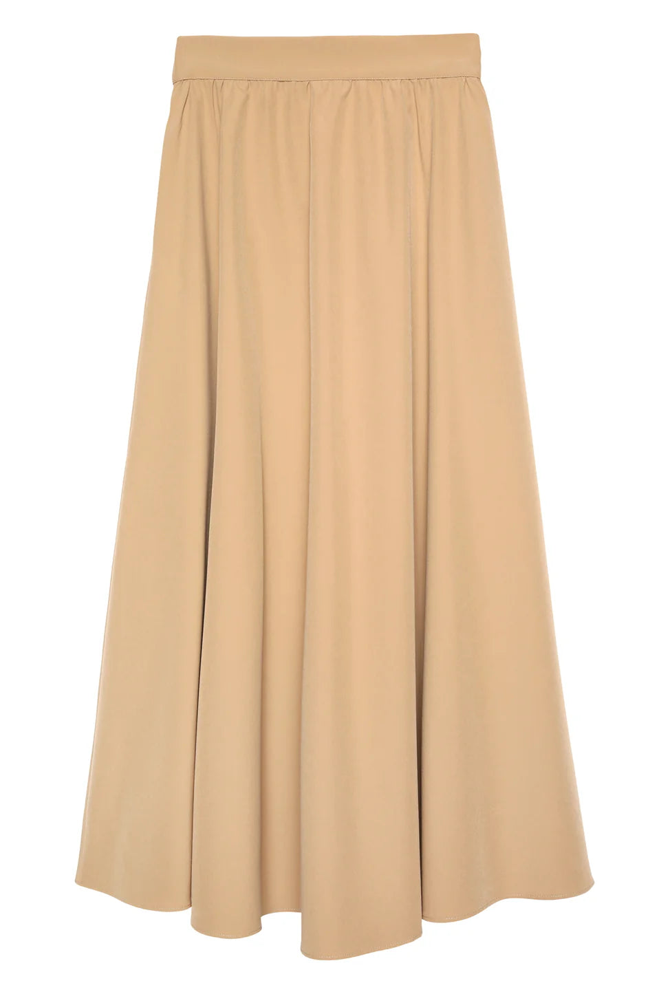 Elastic Waist Midi Skirt Beige