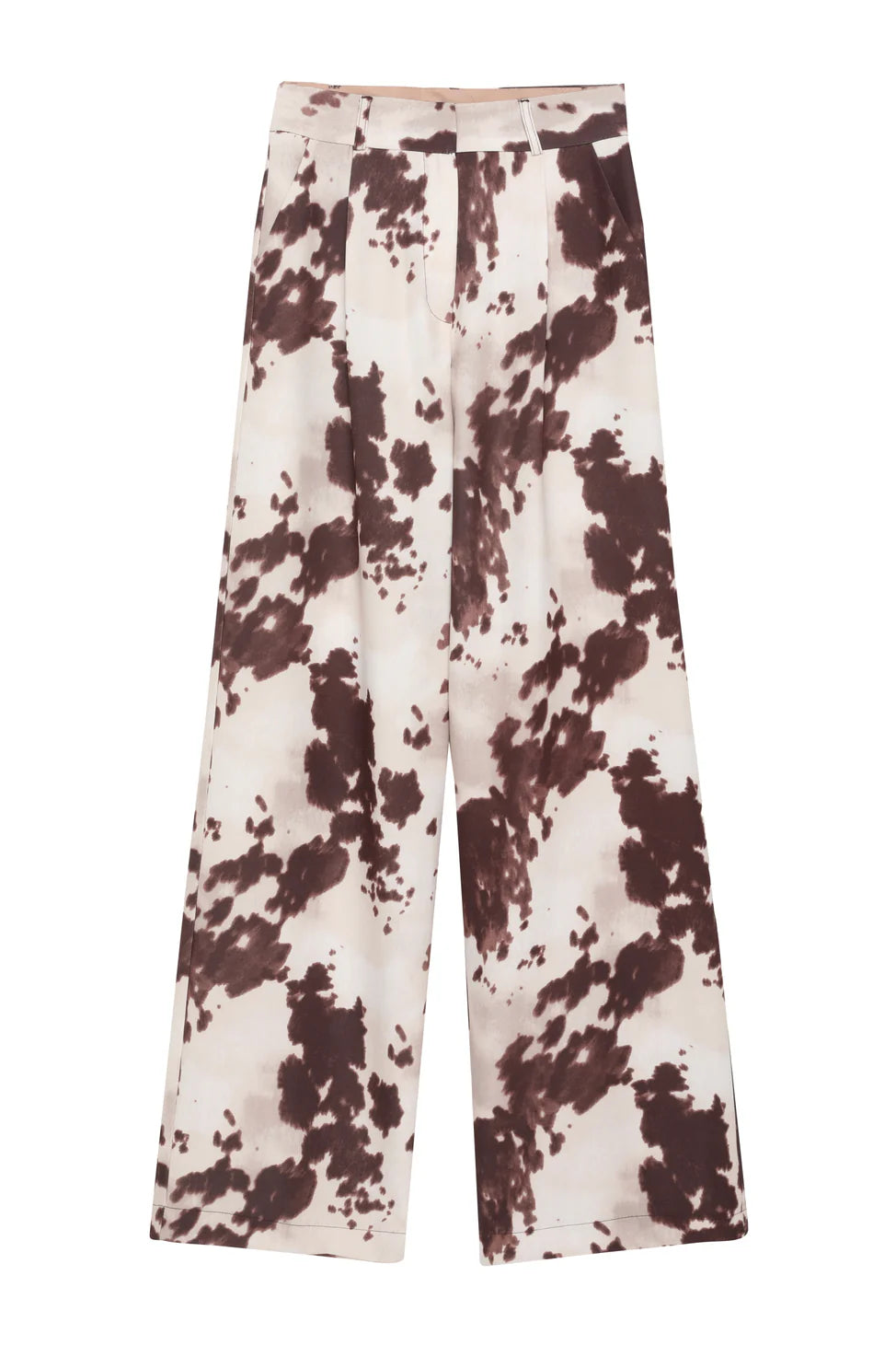 Cow Pattern High Waist Wide Leg Trousers Brown