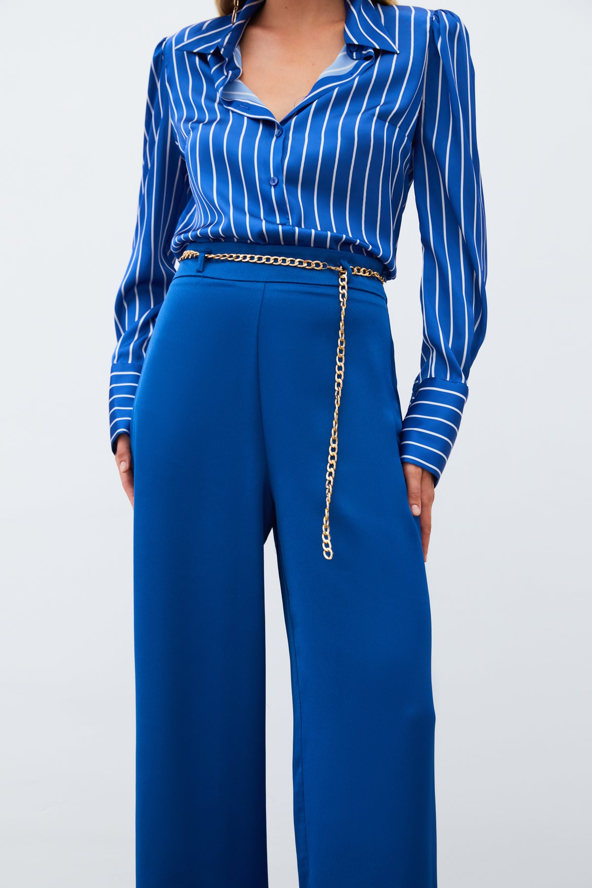 Chain Satin Crepe Trousers - Dark Blue