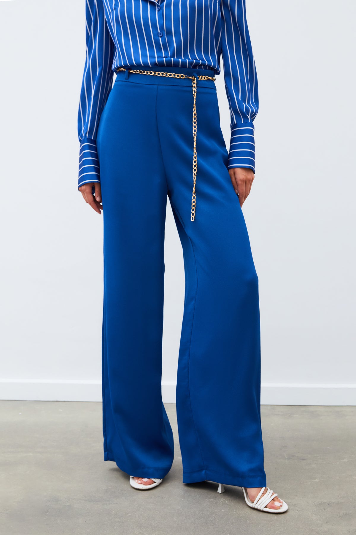 Chain Satin Crepe Trousers - Dark Blue