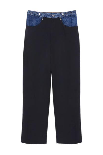Denim Waist Detailed Trousers Navy Blue