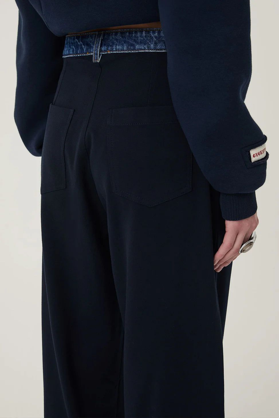 Denim Waist Detailed Trousers Navy Blue