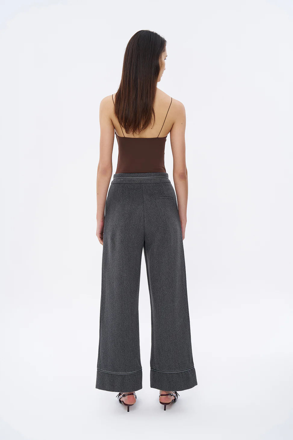 Leg Stripe Detailed Cashmere High Waist Trousers Anthracite