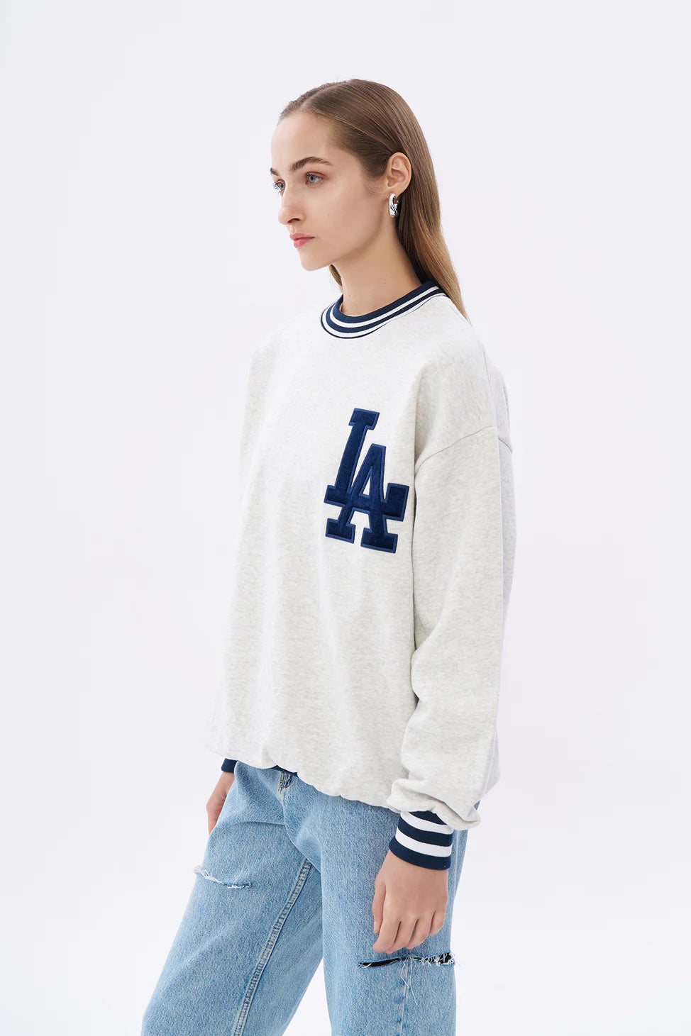 Printed Oversize Sweatshirt with Piping Detail Gray