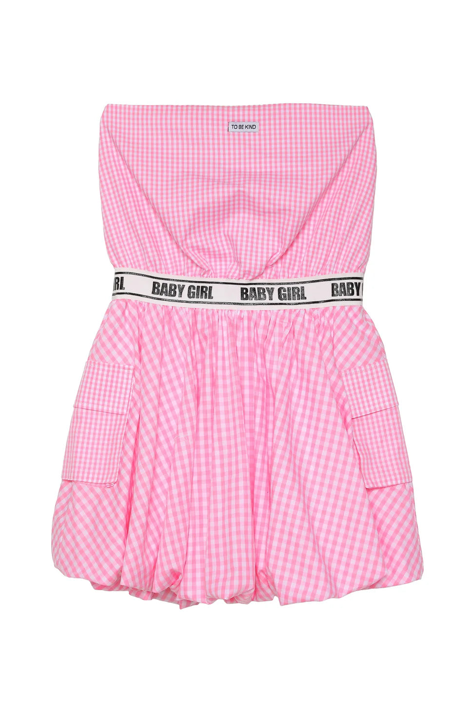 Gingham Strapless Balloon Dress Pink