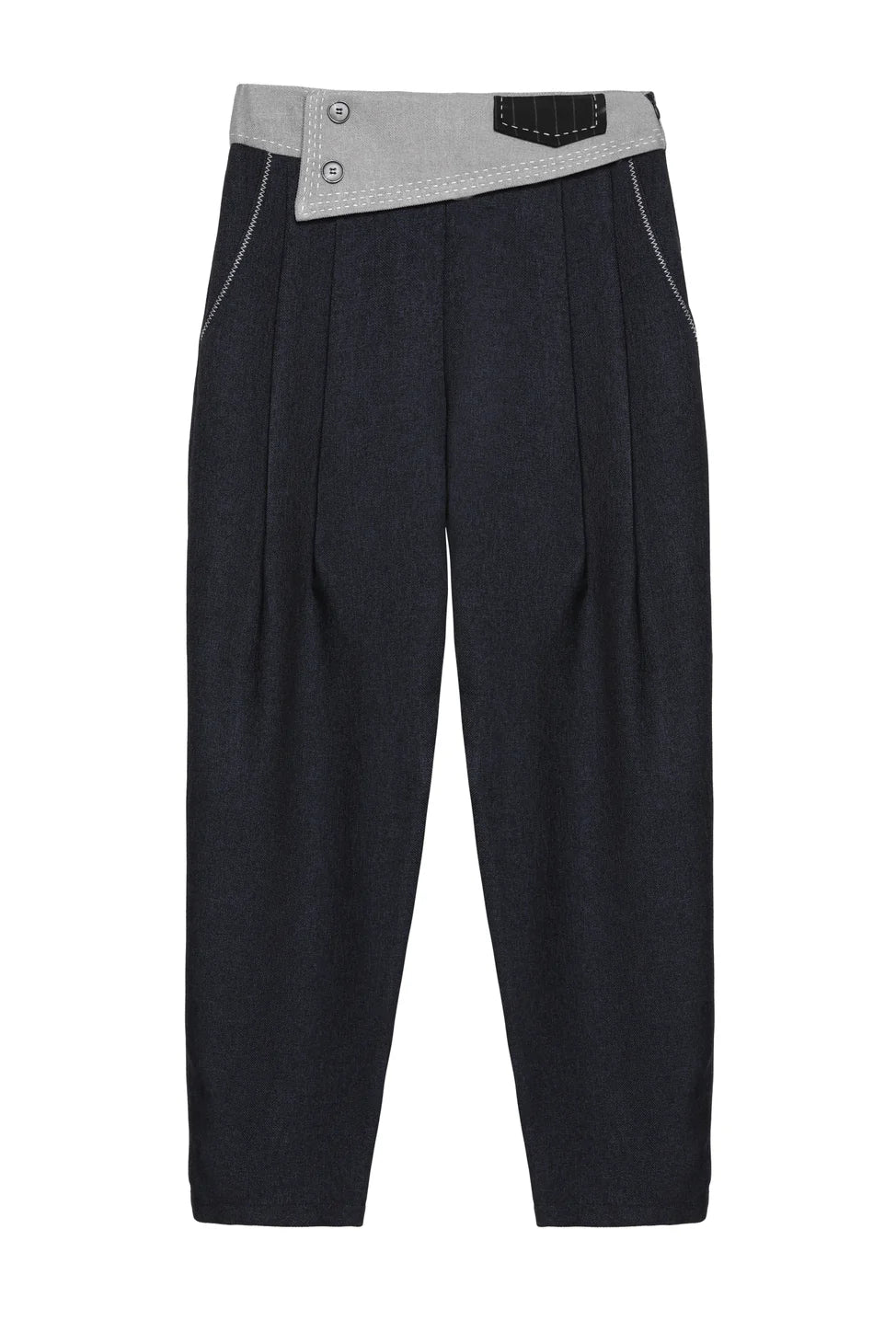 Waist Detailed Stitched Trousers Navy Blue